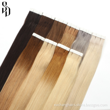 Wholesale Double Drawn Cuticle Aligned virgin natural hair extension human Tape Russian 100% Remy Hair Extension tape in vendors